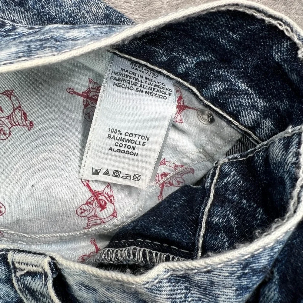 True Religion‎ Jeans Mens 37x34 Blue Acid Wash Straight Flap Pockets Grunge Y2K